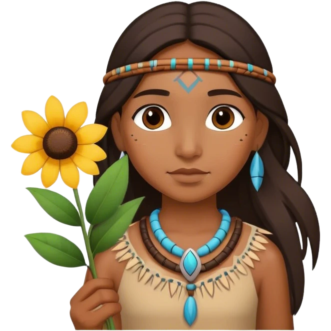 a native american girl holding a flower emoji