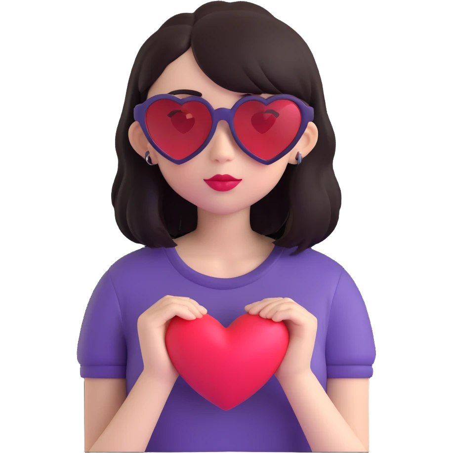 emo girl with heart-shaped sunglasses, dark hair, mysterious vibe emoji