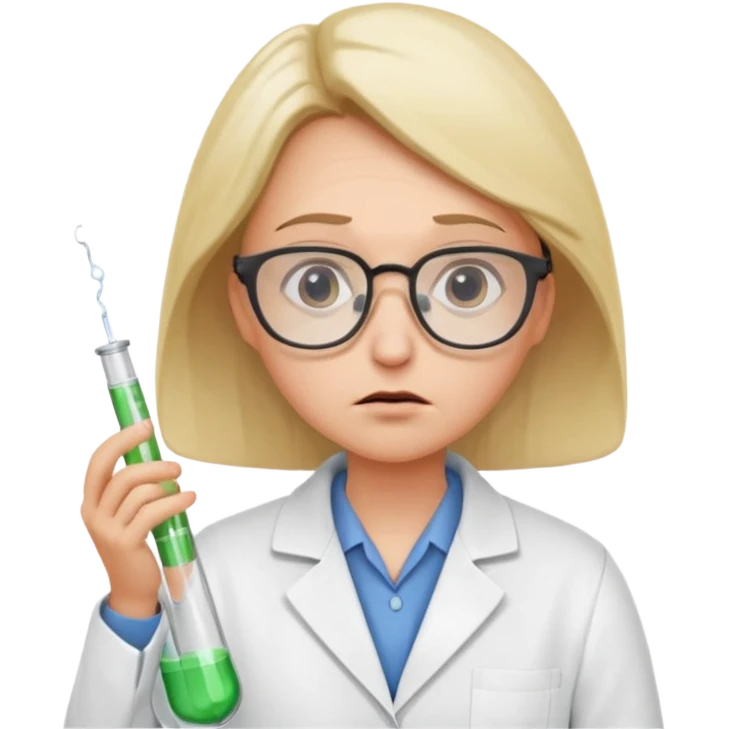 Frowns with Glasses,  Disappointed Scientist: Lab coat, thin glasses, holding test tube, upset expression
 emoji