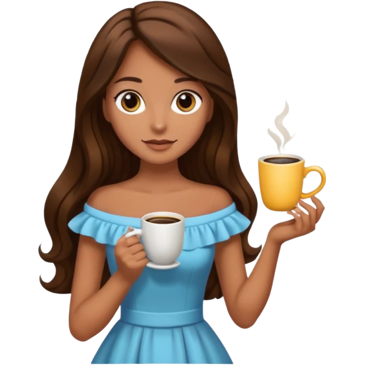 big black eyes and tanned skin brown hair glamorous long hair with coffee  emoji