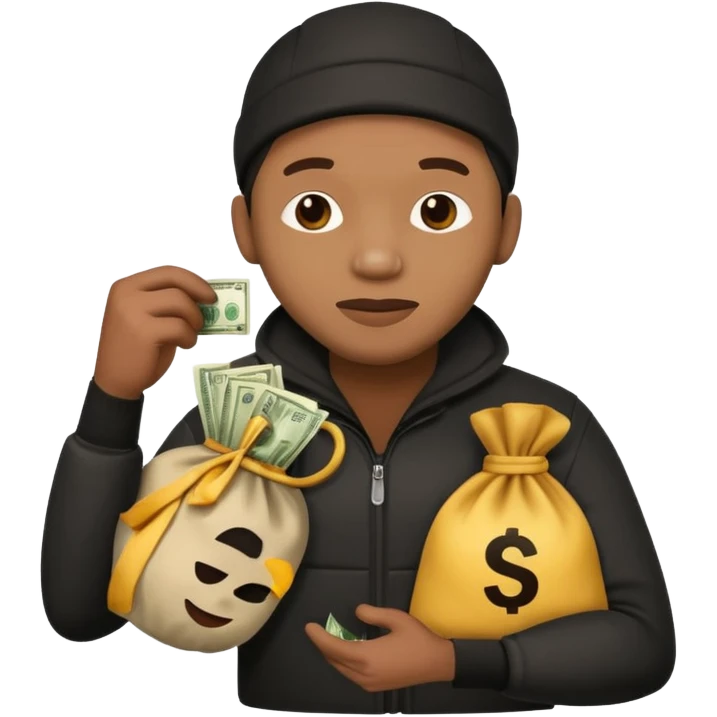 Ladrão com saco de dinheiro emoji efeito Mandela emoji
