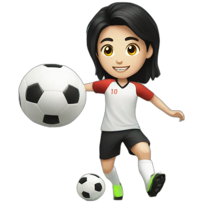 Teenager with black hair and fair white skin playing soccer with ball emoji