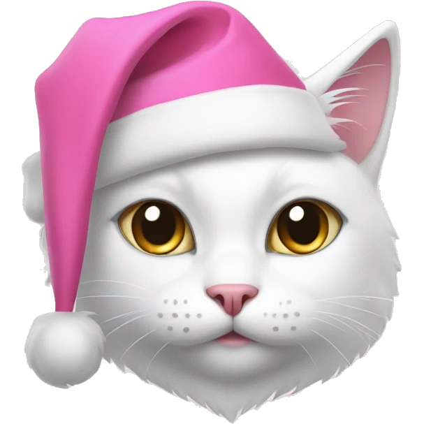 white cat with pink santa hat emoji