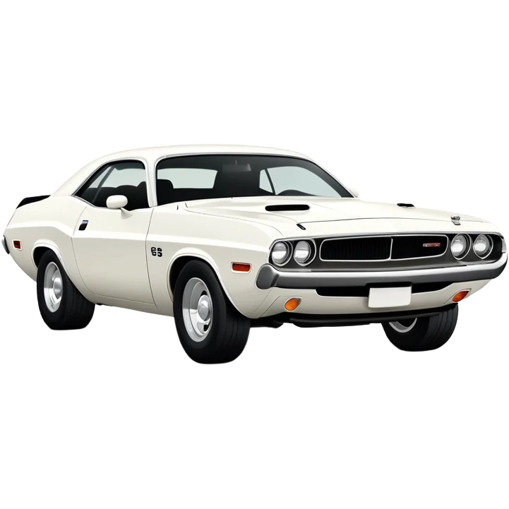 All-white 1971 Dodge Challenger from Tarantino's Death Proof, stylized iOS emoji look, clean white finish, iconic muscle car silhouette, simplified details emoji