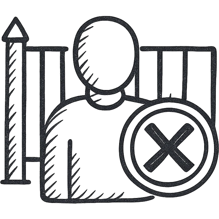 hand drawn outline of a person with a stop sign in front of a gate emoji