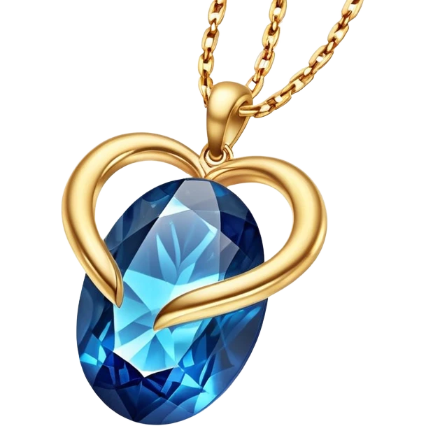 gold chain floating in midair with a glowing deep blue stone, swirling veins, shimmering like liquid gold, magical aura emoji
