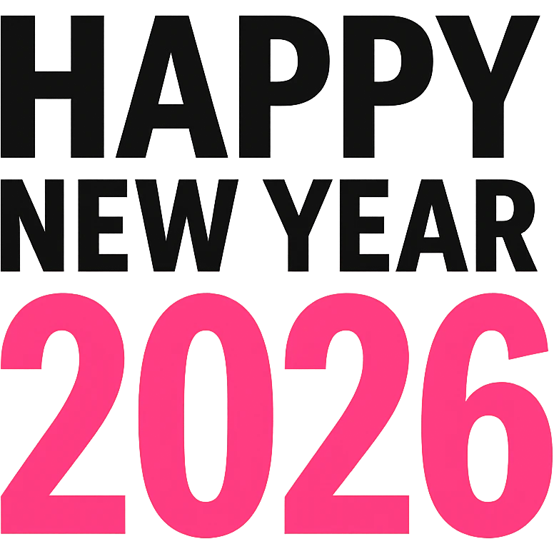 Happy New Year 2026 year black and pink text, remove background emoji