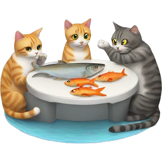 four cats eating one fish emoji