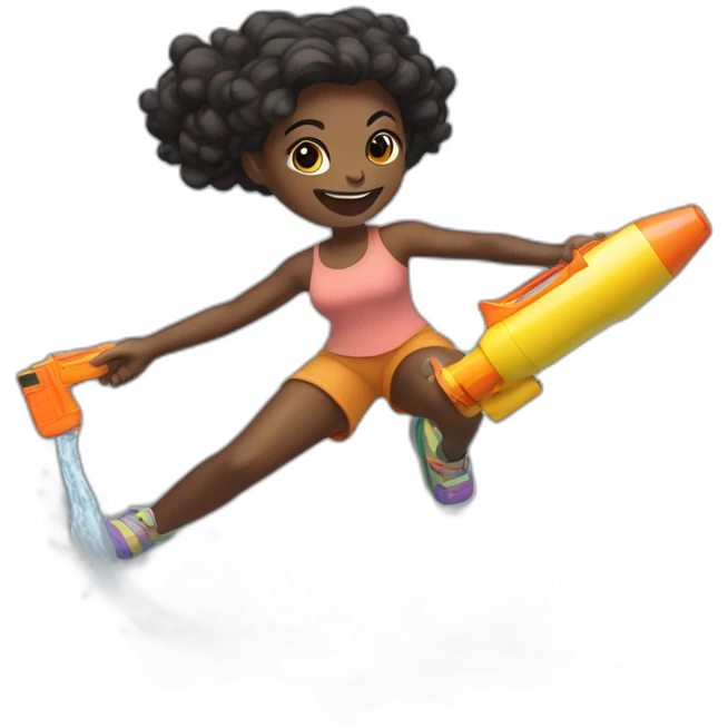 Black girl sliding in the ground with a water gun emoji