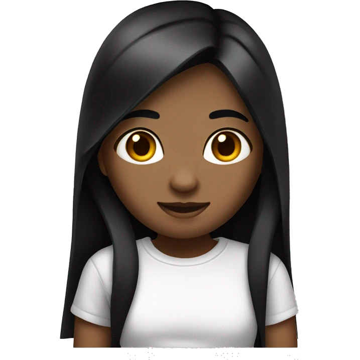 Girl with long, straight black hair, a little dark complexion and a white t-shirt emoji