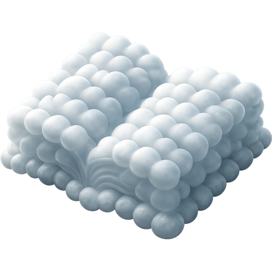 top view of a thick open book made entirely of small, very bright white fluffy convex clouds, matte glass style emoji