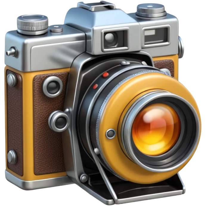 3D rendering, isolated Emoji of a vintage camera, detailed lens, flash effect, photography-themed. Must be 5000x5000 pixels, 4k resolution emoji