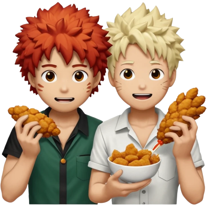 black deku and bakugou eating fried chicken emoji