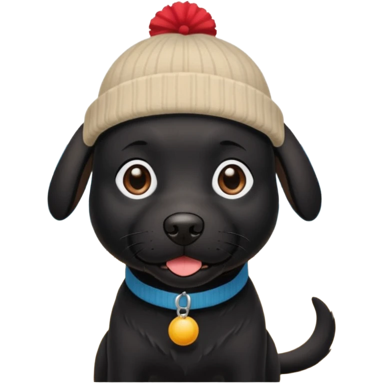 Black dog with beanie on beach emoji