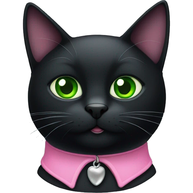 Black cat with pink collar and green eyes  emoji