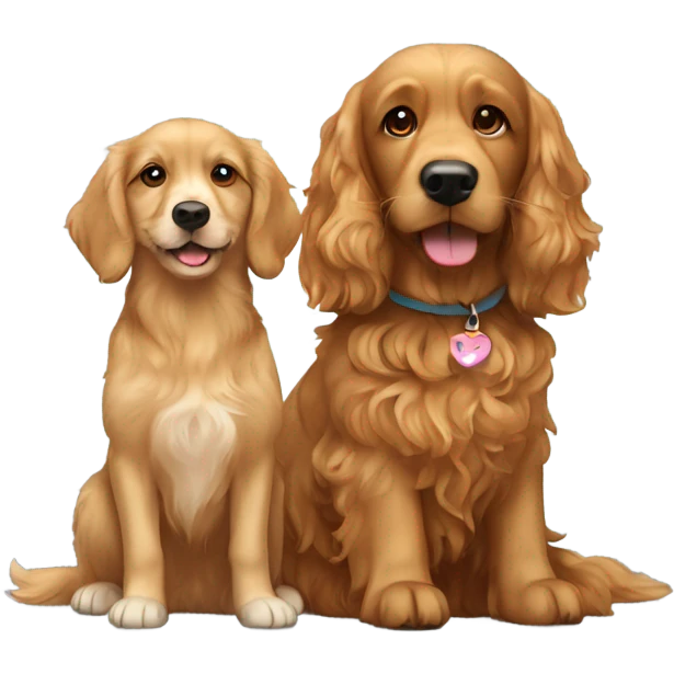 A golden retriever together with a brown cavapoo emoji