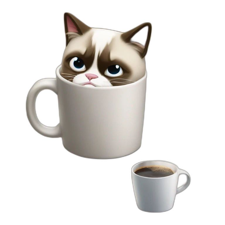 grumpy cat drops a coffee mug on the floor emoji
