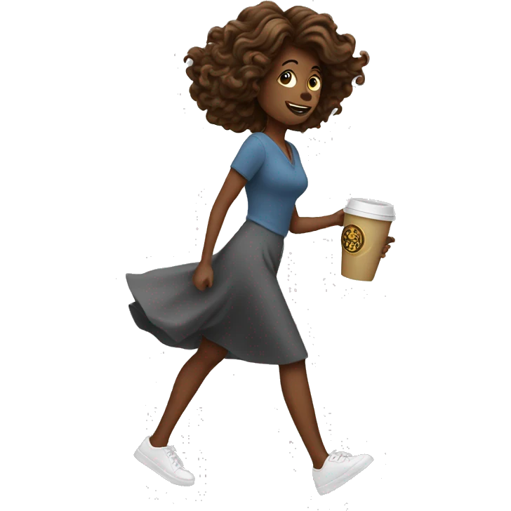 lady walking with coffee twirling hair emoji