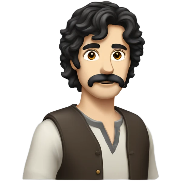 Guy with and pale skin and  black mustache and facial hair and shoulder length dark shaggy hair and hazel eyes  emoji