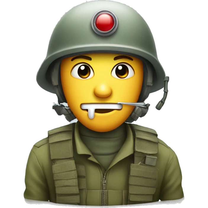 face with thermometer in mouth and military helmet on the head emoji