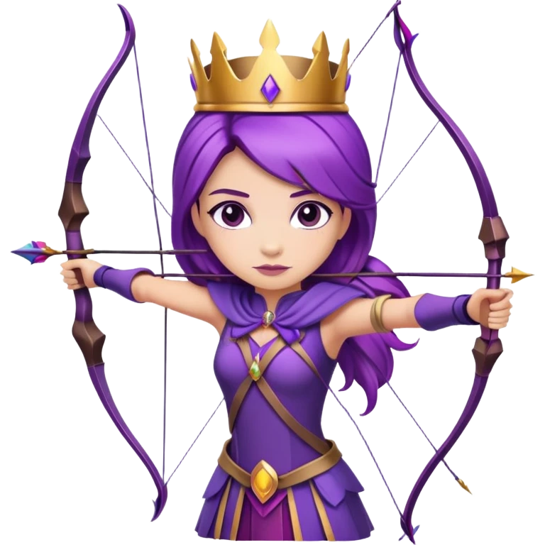 Archer Queen from Clash of Clans with purple hair, crown, bow and arrow, purple outfit emoji