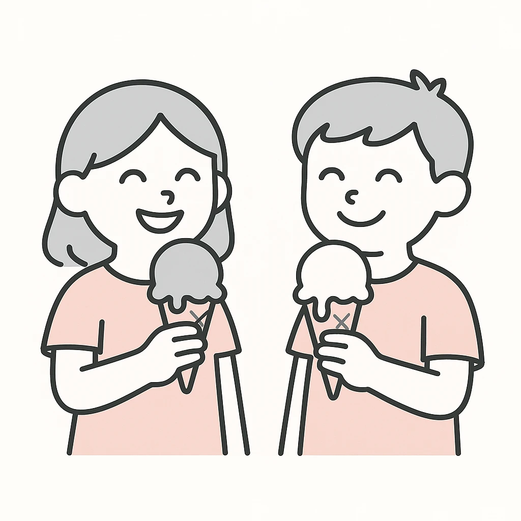 happy children with melting ice cream cones emoji