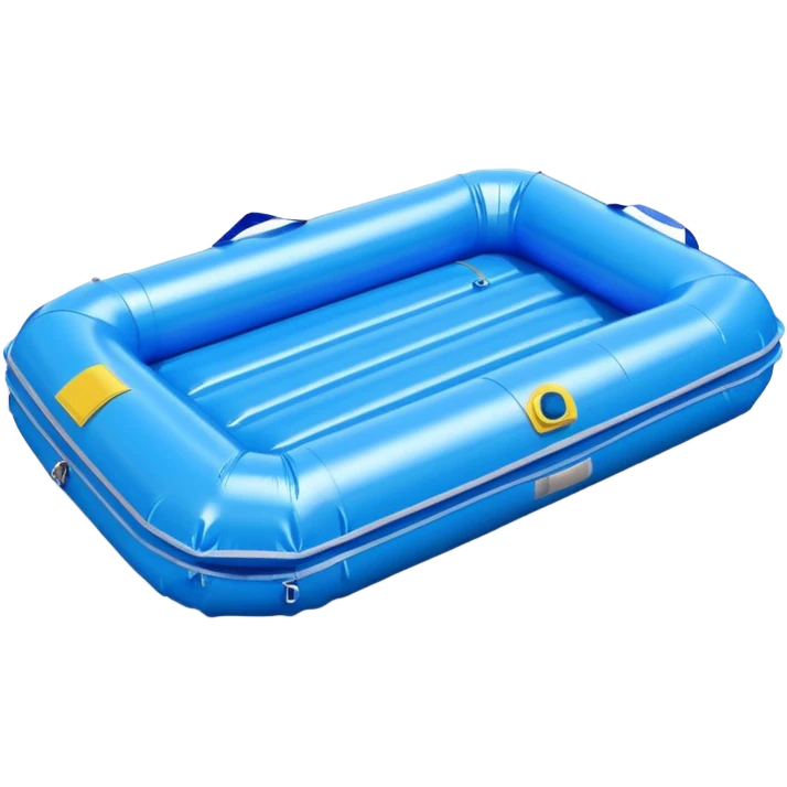 3D render of Life Raft made of shiny inflatable vinyl, visible seam lines, air valve, highly reflective plastic texture, pool toy aesthetic. emoji