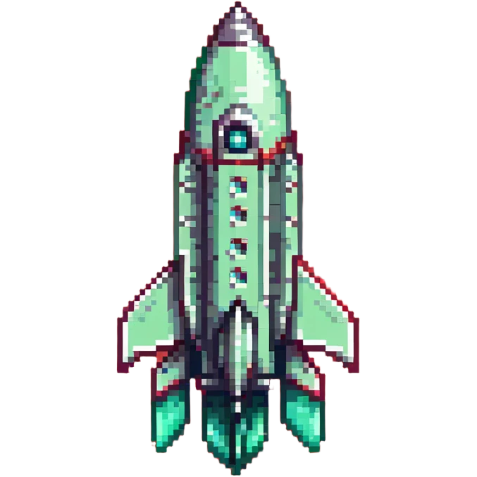 sleek rocket with green body and red fins, gradient transition emoji