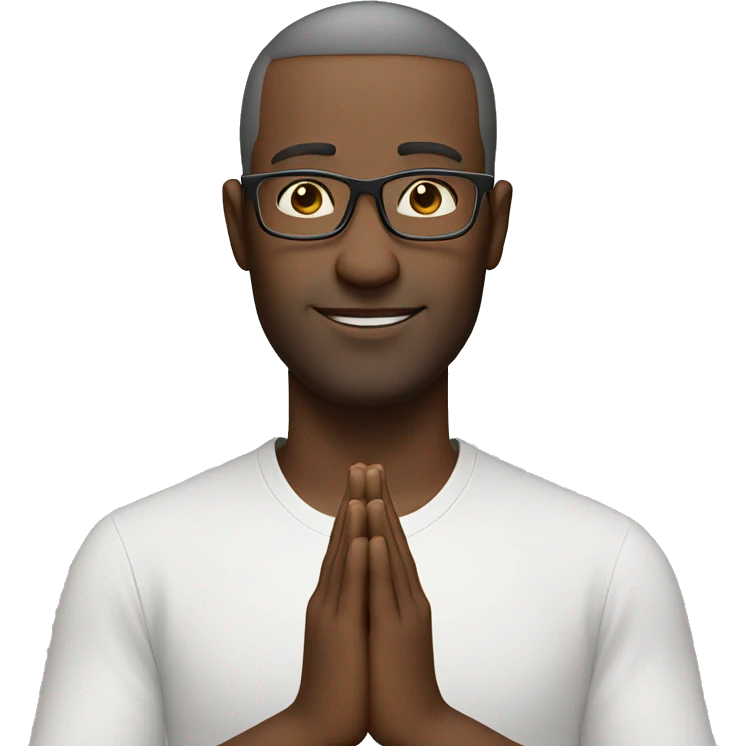 A white Man doing namaste with wearing specs emoji