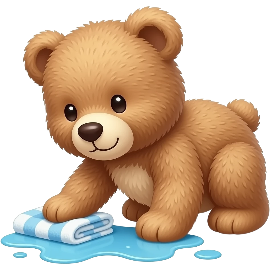 smooth  teddy bear cleaning spilled water on the floor with a towel emoji