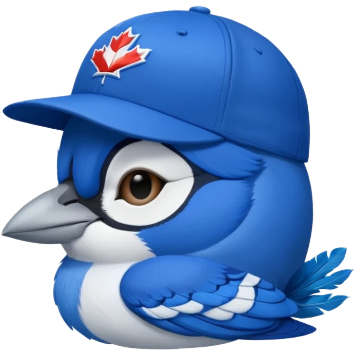 bluejay sleeping with eyes closed wearing toronto blue jays baseball hat,  emoji
