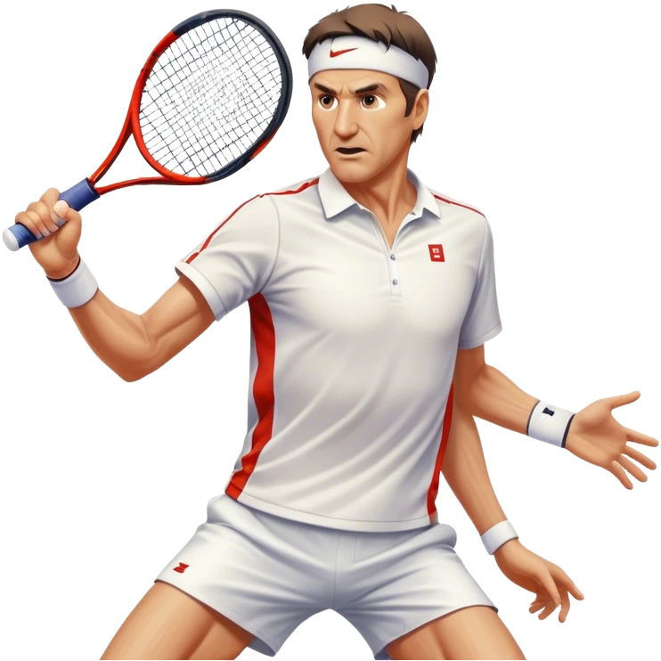 Cinematic Realistic portrait of Goran Ivanišević, depicted as an iconic tennis player in dynamic motion with detailed athletic gear and intense focus, illuminated by bold stadium lighting that accentuates his competitive spirit. emoji