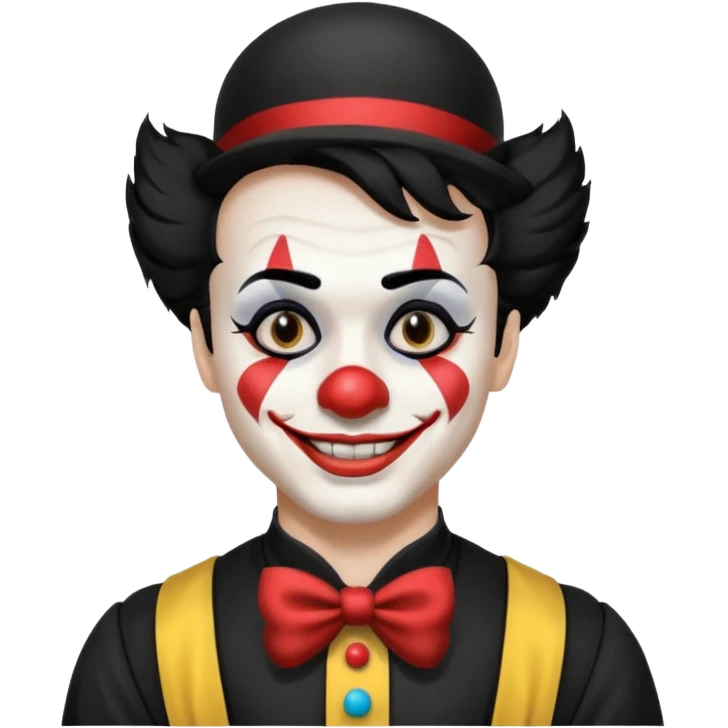 man with black hair black and white clown makeup black clothes emoji