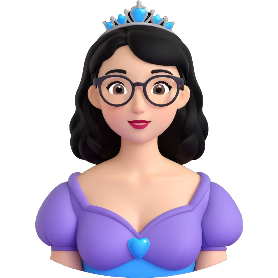white baddie pretty girl with black hair and glasses, prettier, more like a Disney princess emoji