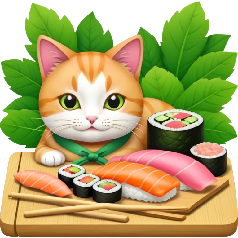 cat eating sushi in a garden emoji
