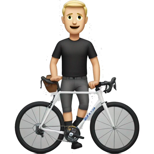  white man cycling in trousers and t shirt on a flat handle bar bike   emoji