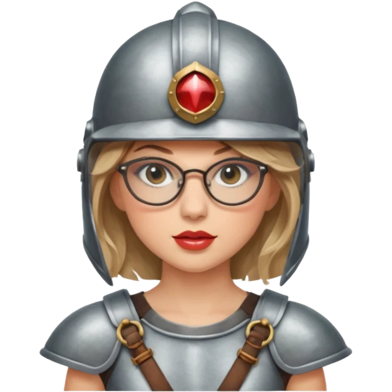 Taylor Swift, wearing gladiator cloth, big round glassed, helmet emoji