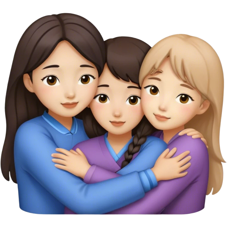 Hug between 3 korean girls  emoji