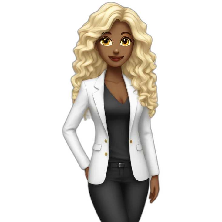 Syntia Mujer piel blanca pelo negro largoemprendedora con blazer emoji