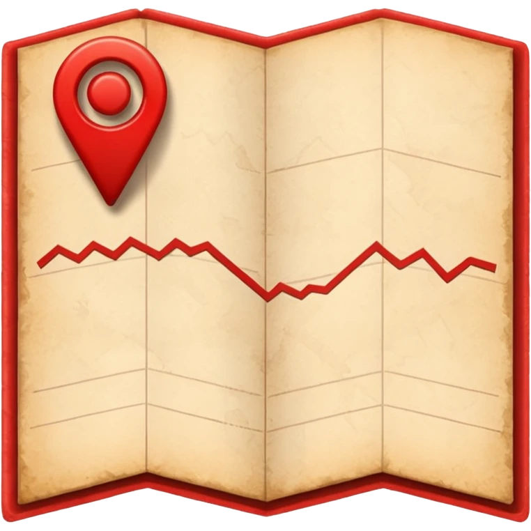 folded map with bold red route line. emoji