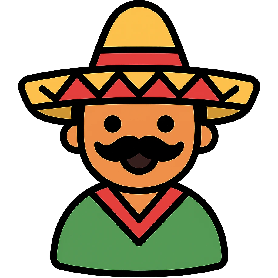 color outline icon of a funny Mexican character with a sombrero emoji