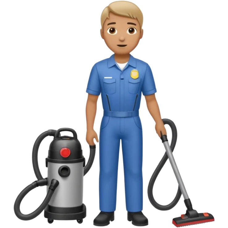 técnico de limpieza hombre sujetando una aspiradora de agua (medio cuerpo) emoji