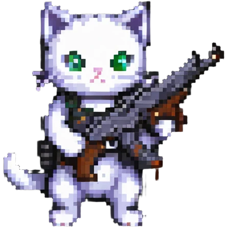 cat with a gun pixel art emoji