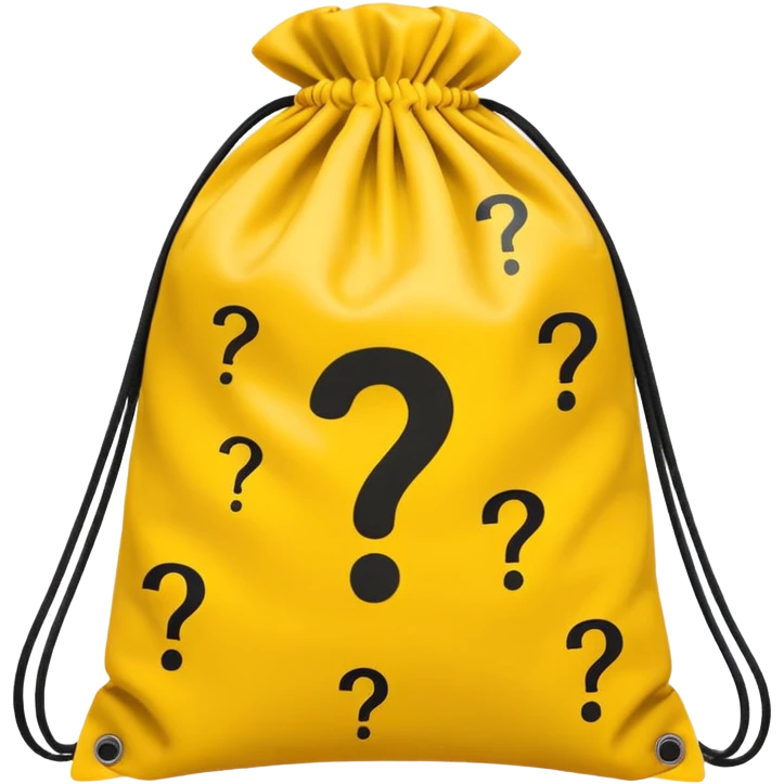drawstring bag printed withoverstuffed with yellow question marks emoji