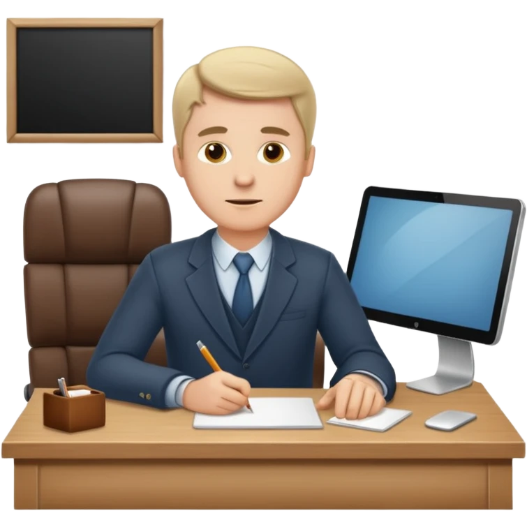 a white man, works in an office at the table emoji