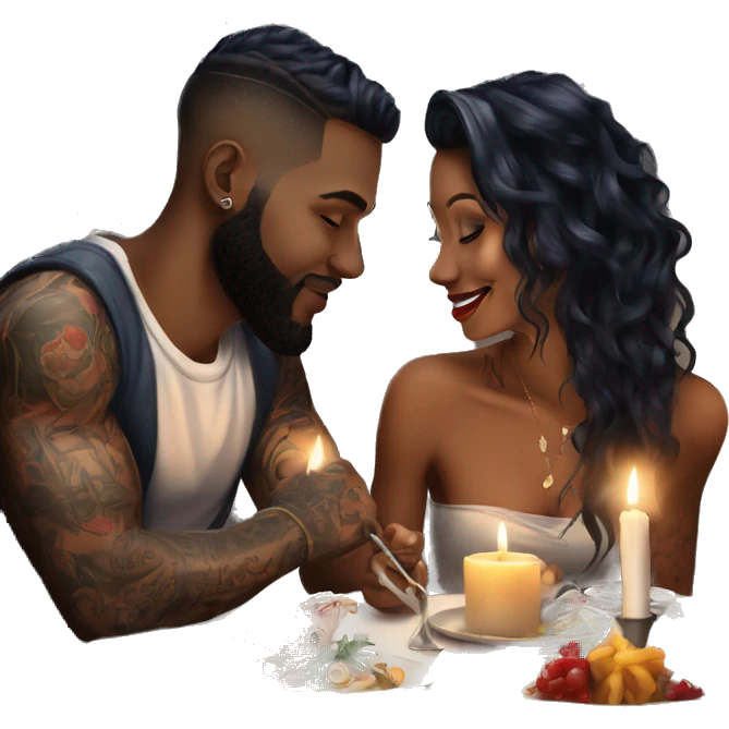 romantic candle light dinner for beautiful tattooed couple emoji
