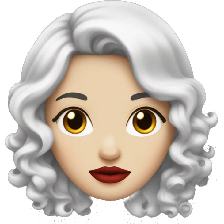 White Girl, red lipstick with red horns with long curly black hair emoji