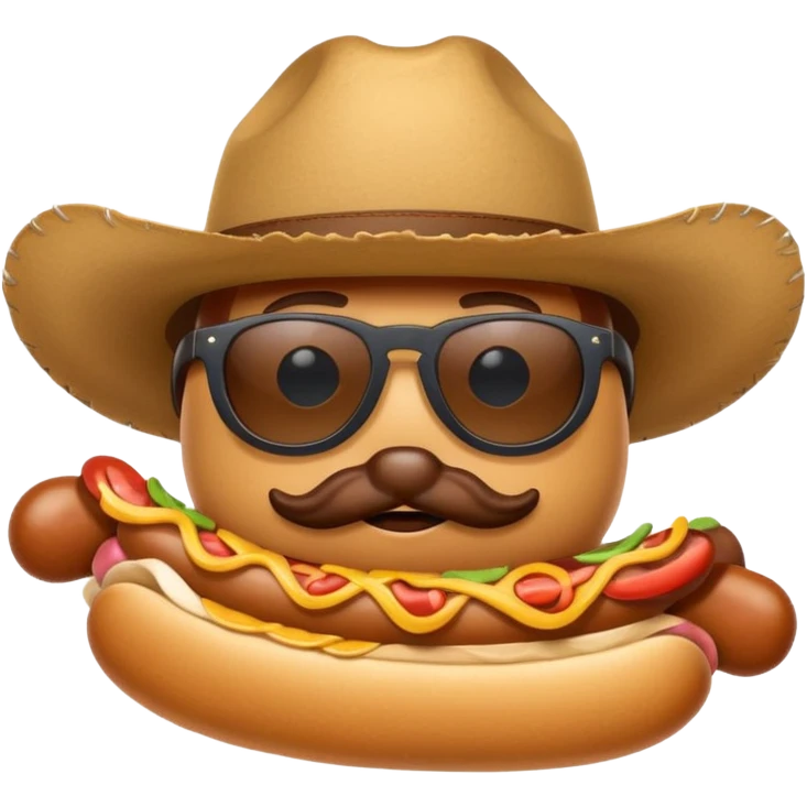 A hotdog with sunglasses and a cowboy hat emoji