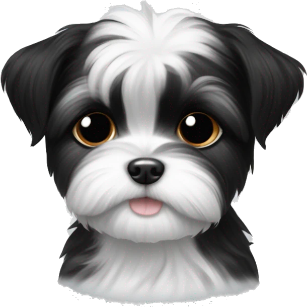 Black and white shorkie puppy only one eye and ear black emoji
