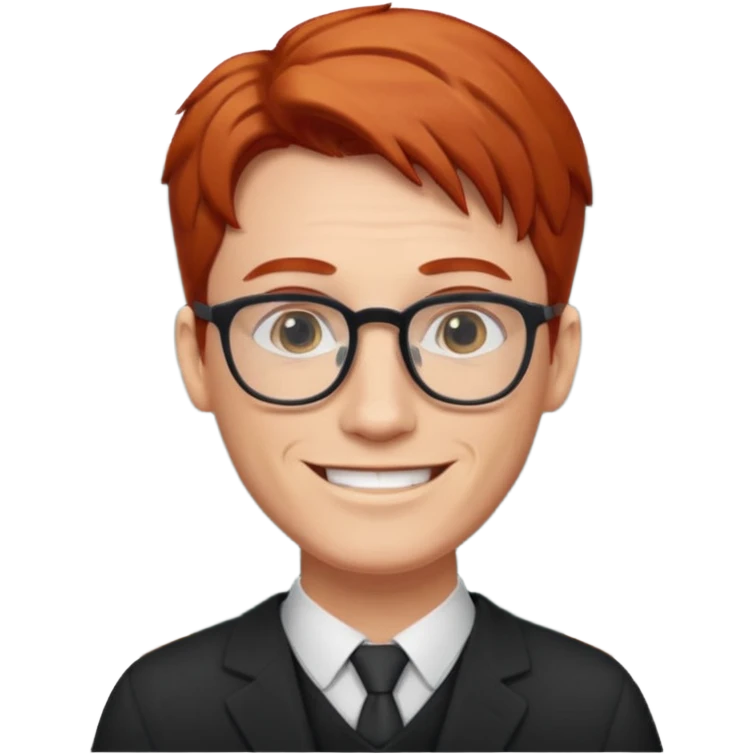 redhead male teacher with middle part and glasses emoji